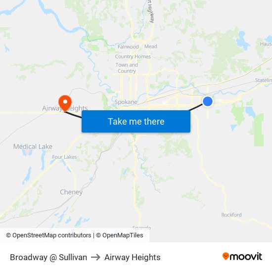 Broadway @ Sullivan to Airway Heights map