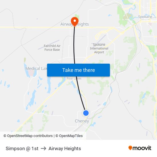 Simpson @ 1st to Airway Heights map