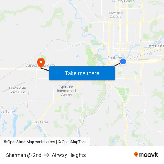 Sherman @ 2nd to Airway Heights map