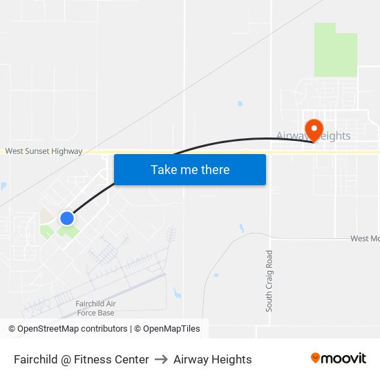 Fairchild @ Fitness Center to Airway Heights map