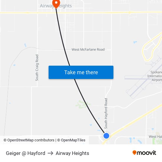 Geiger @ Hayford to Airway Heights map