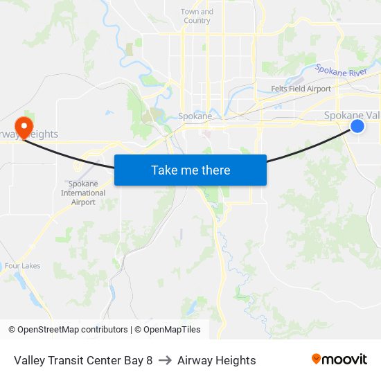 Valley Transit Center Bay 8 to Airway Heights map