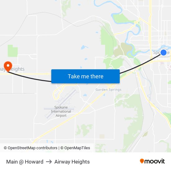 Main @ Howard to Airway Heights map