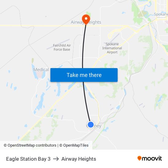 Eagle Station Bay 3 to Airway Heights map