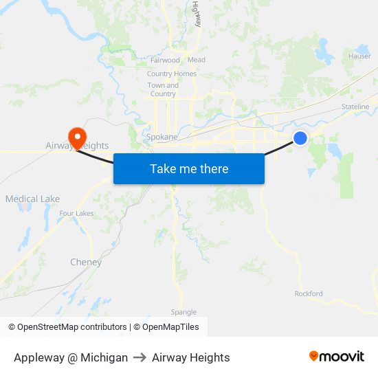 Appleway @ Michigan to Airway Heights map