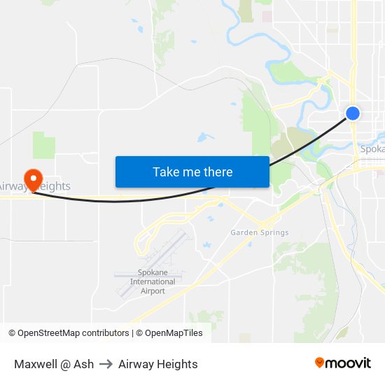 Maxwell @ Ash to Airway Heights map