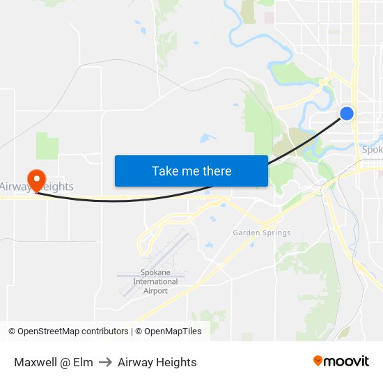 Maxwell @ Elm to Airway Heights map