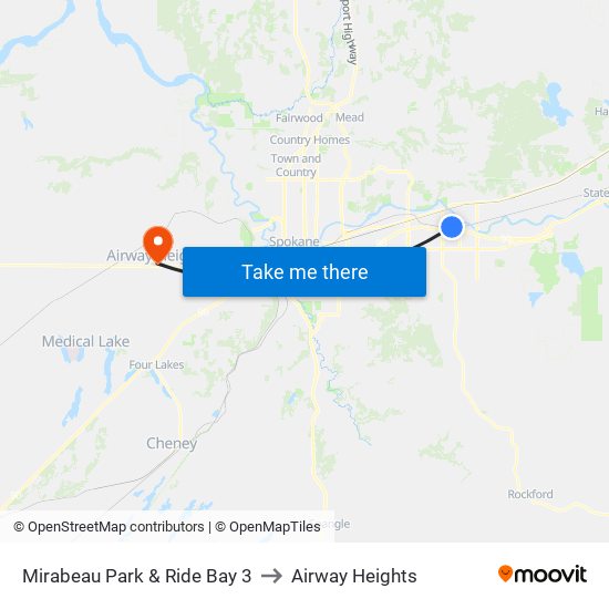 Mirabeau Park & Ride Bay 3 to Airway Heights map