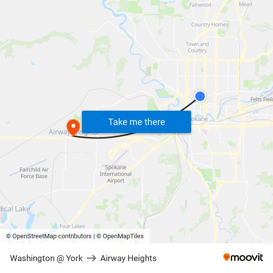 Washington @ York to Airway Heights map