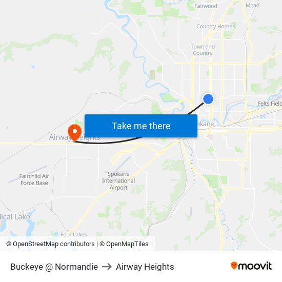 Buckeye @ Normandie to Airway Heights map