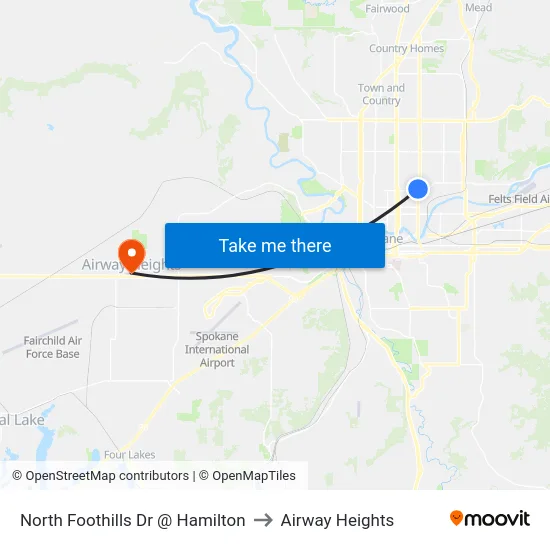 North Foothills Dr @ Hamilton to Airway Heights map