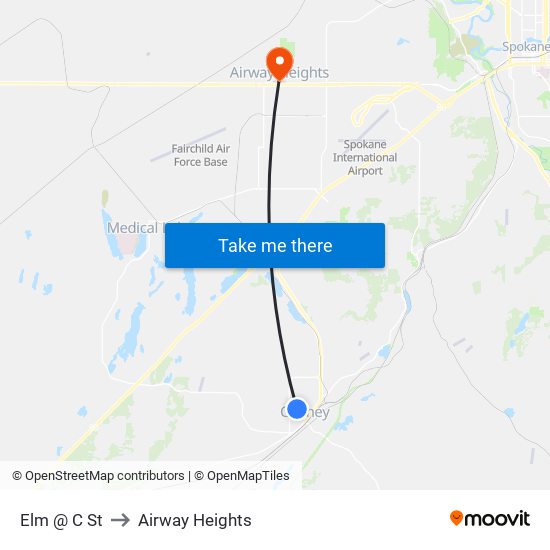 Elm @ C St to Airway Heights map