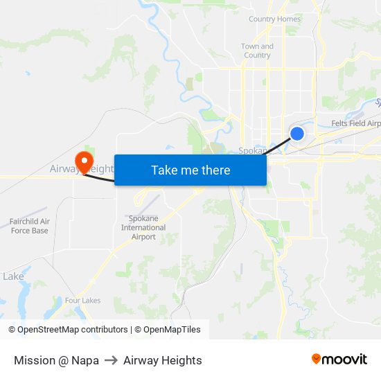 Mission @ Napa to Airway Heights map