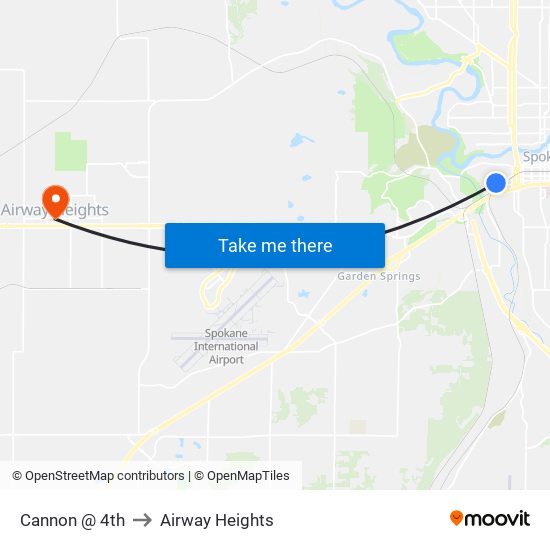 Cannon @ 4th to Airway Heights map