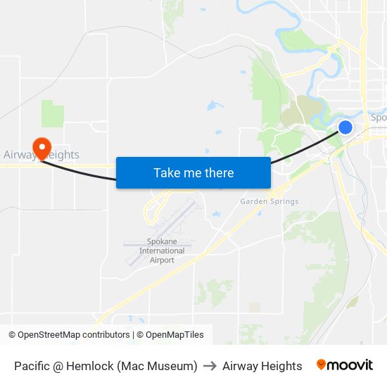 Pacific @ Hemlock (Mac Museum) to Airway Heights map