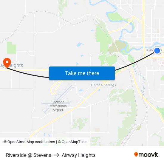 Riverside @ Stevens to Airway Heights map