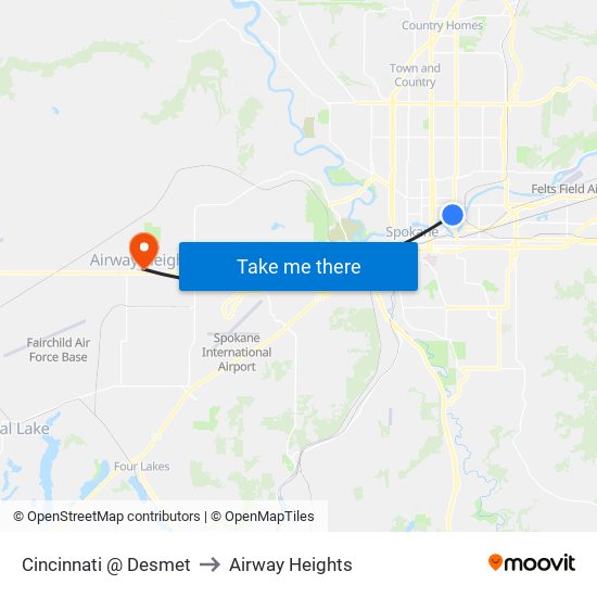 Cincinnati @ Desmet to Airway Heights map