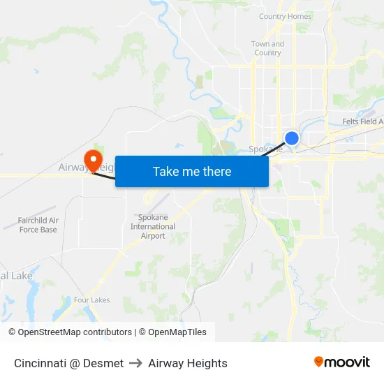 Cincinnati @ Desmet to Airway Heights map