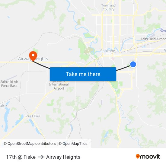 17th @ Fiske to Airway Heights map