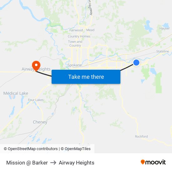 Mission @ Barker to Airway Heights map