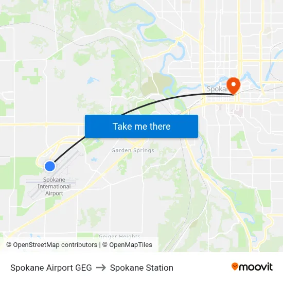 Spokane Airport GEG to Spokane Station map