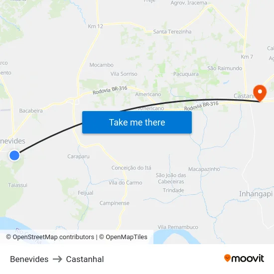 Benevides to Castanhal map