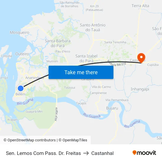 Sen. Lemos Com Pass. Dr. Freitas to Castanhal map