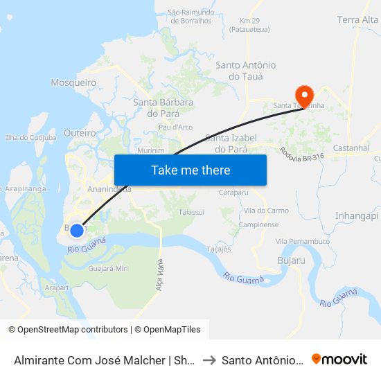 Almirante Com José Malcher | Shopping São Brás to Santo Antônio Do Tauá map