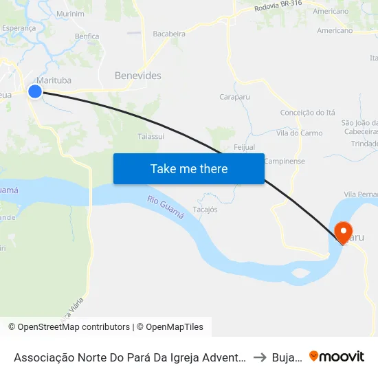 Associação Norte Do Pará Da Igreja Adventista to Bujaru map
