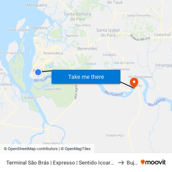 Terminal São Brás | Expresso | Sentido Icoaraci (Integração) to Bujaru map