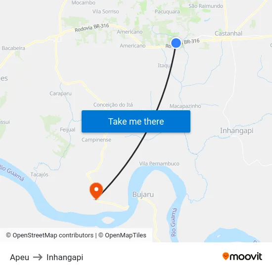 Apeu to Inhangapi map
