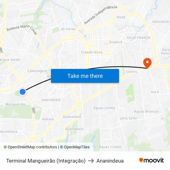 Terminal Mangueirão (Integração) to Ananindeua map