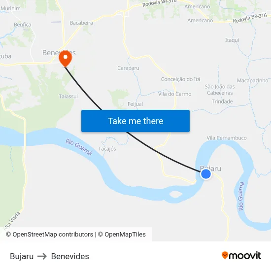 Bujaru to Benevides map