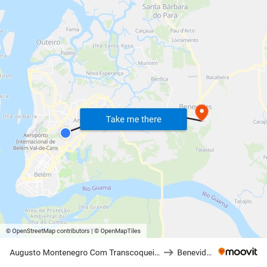 Augusto Montenegro Com Transcoqueiro to Benevides map