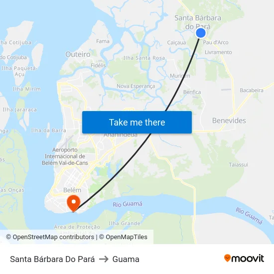 Santa Bárbara Do Pará to Guama map
