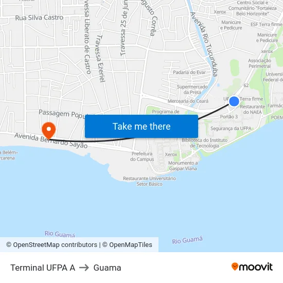 Terminal UFPA A to Guama map
