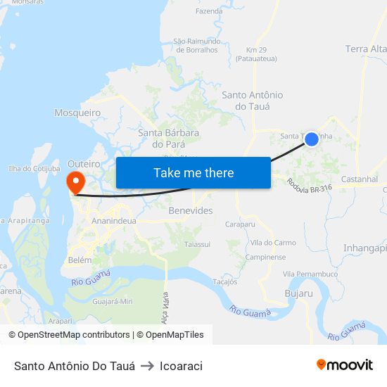 Santo Antônio Do Tauá to Icoaraci map