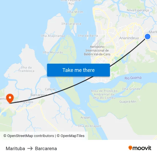 Marituba to Barcarena map