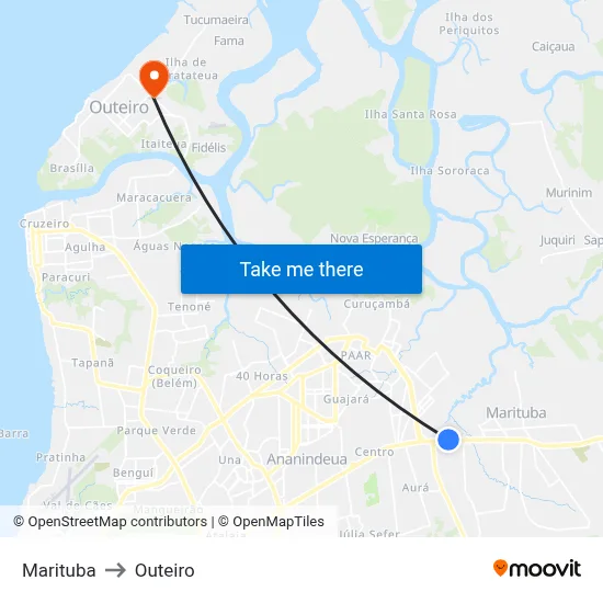 Marituba to Outeiro map