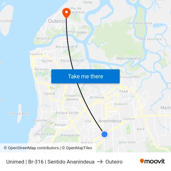 Unimed | Br-316 | Sentido Ananindeua to Outeiro map