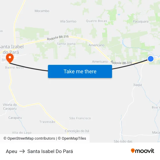 Apeu to Santa Isabel Do Pará map