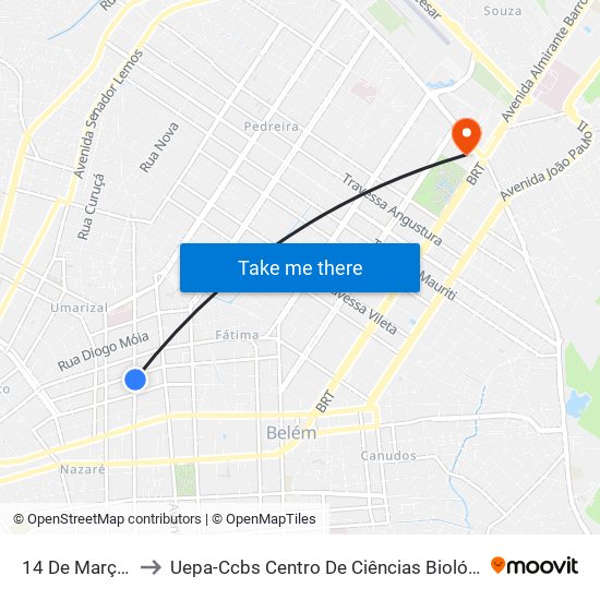 14 De Março Com D. Marreiros to Uepa-Ccbs Centro De Ciências Biológicas E Da Saúde Da Universidade Estadual Do Pará map