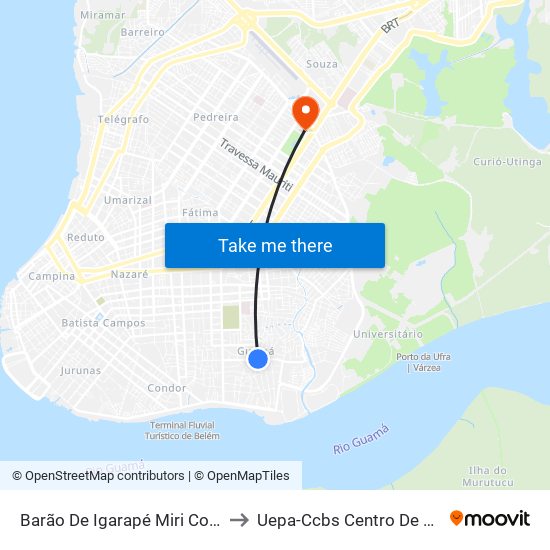 Barão De Igarapé Miri Com Tv. Ezeriel | Praça Benedito Monteiro | Escola Padre Leandro Pinheiro to Uepa-Ccbs Centro De Ciências Biológicas E Da Saúde Da Universidade Estadual Do Pará map