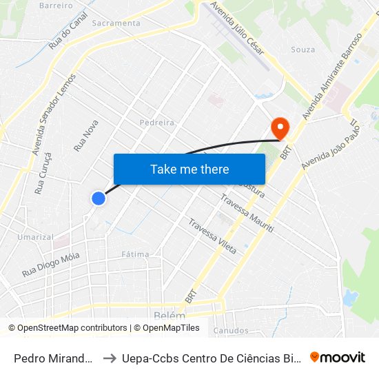 Pedro Miranda Com Curuzú | Sentido Sul to Uepa-Ccbs Centro De Ciências Biológicas E Da Saúde Da Universidade Estadual Do Pará map