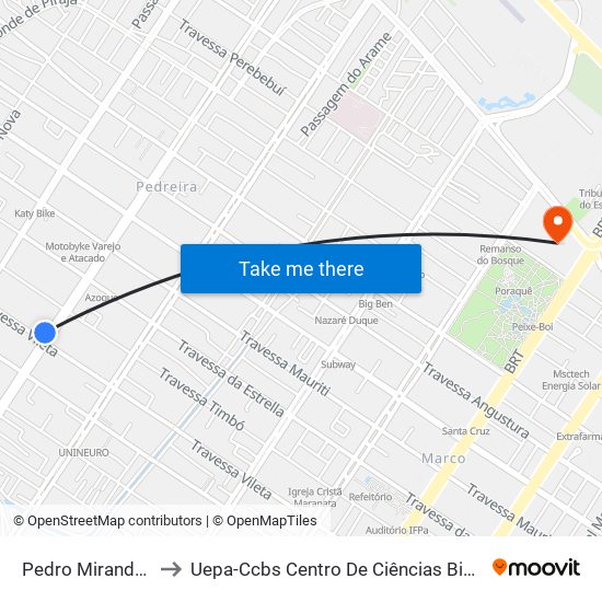 Pedro Miranda Com Vileta | Sentido Sul to Uepa-Ccbs Centro De Ciências Biológicas E Da Saúde Da Universidade Estadual Do Pará map