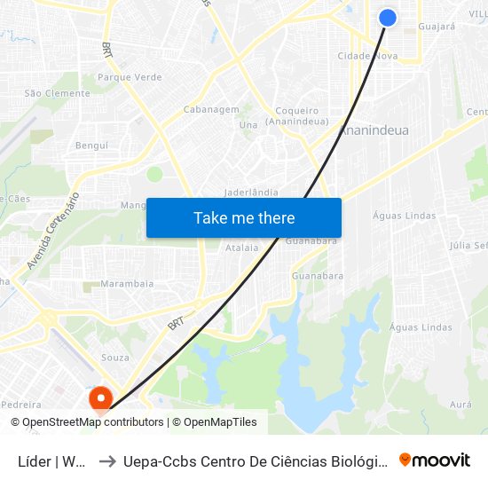 Líder | We 72 Com Sn 23 to Uepa-Ccbs Centro De Ciências Biológicas E Da Saúde Da Universidade Estadual Do Pará map