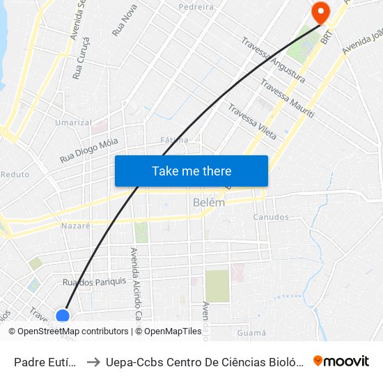 Padre Eutíquio Com Timbiras to Uepa-Ccbs Centro De Ciências Biológicas E Da Saúde Da Universidade Estadual Do Pará map