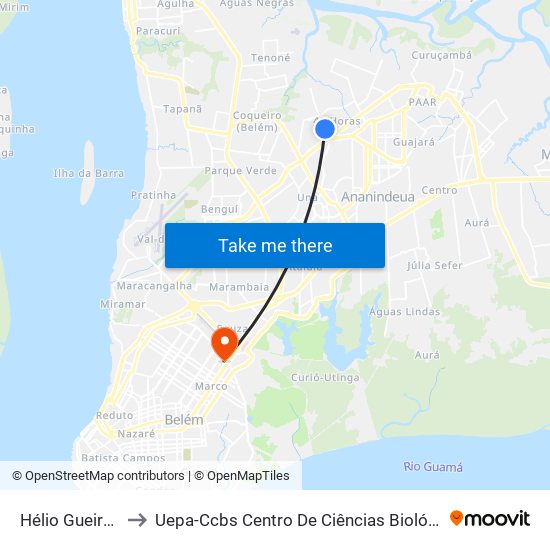 Hélio Gueiros Com Vila Da Paz to Uepa-Ccbs Centro De Ciências Biológicas E Da Saúde Da Universidade Estadual Do Pará map