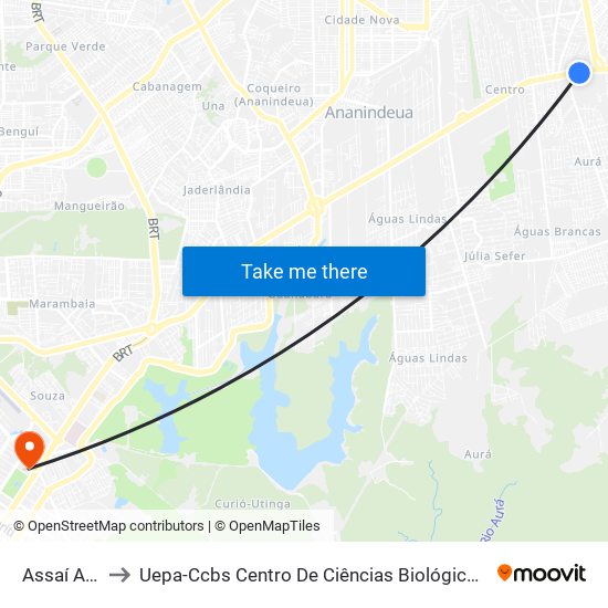 Assaí Atacadista Br to Uepa-Ccbs Centro De Ciências Biológicas E Da Saúde Da Universidade Estadual Do Pará map