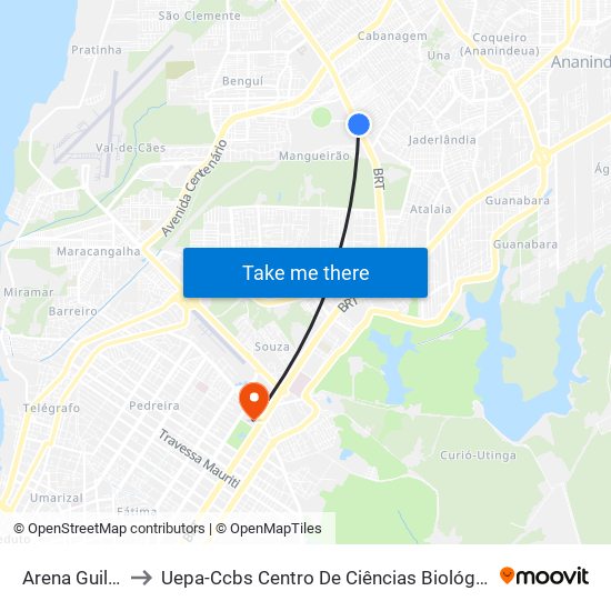 Arena Guilherme Paraense to Uepa-Ccbs Centro De Ciências Biológicas E Da Saúde Da Universidade Estadual Do Pará map